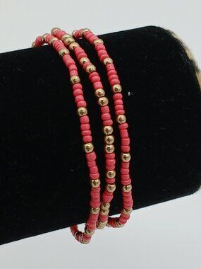 0166 18K Gold Plated Splendid Iris 2mm Seed Bead Bracelets Coral Gold